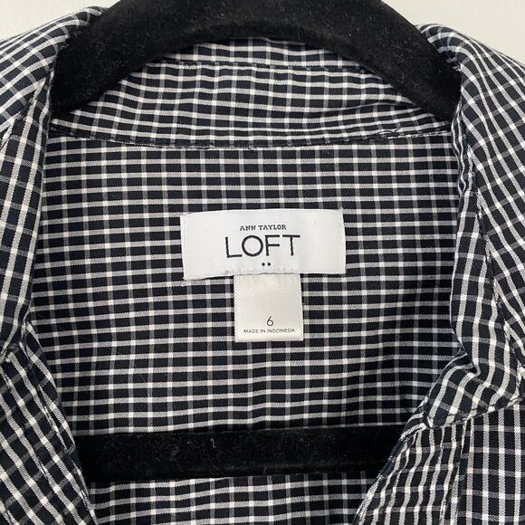 Loft Outlet Black & White Fitted Button-Down Shirt Collared Long Sleeve Size 6 - Picture 3 of 6